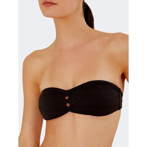 Onia Allegra Button- Embellish Bandeau Bikini Top in Black Small - Picture 2 of 13